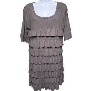 ISLE APPAREL Womens Gray Faux Suede Tiered Ruffle Dress Sz L Minimalist Chic